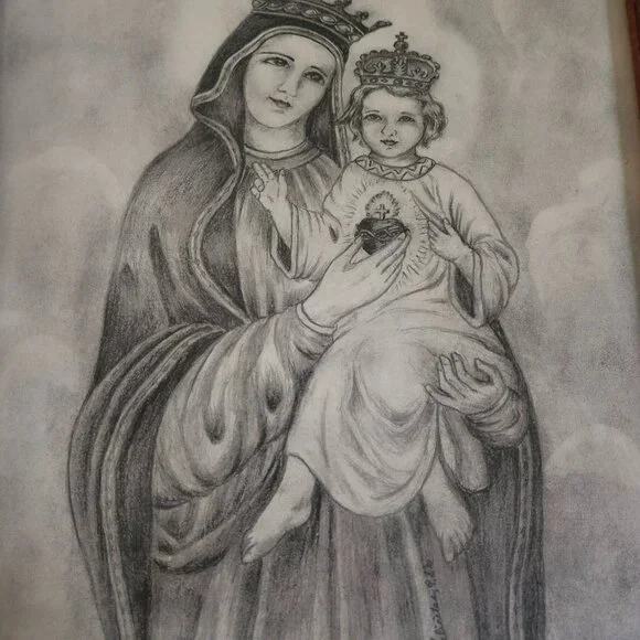 beautiful, blessed mother and child picture in wooden frame approx 16x12